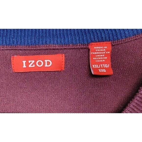 IZOD Maroon Argyle Knit Sweater Mens Sz 2XL Golf Shirt Preppy - Picture 2 of 4